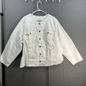 LOGO by Lori Goldstein Jeans Jacket Womens Size 30W White with Frayed Hem